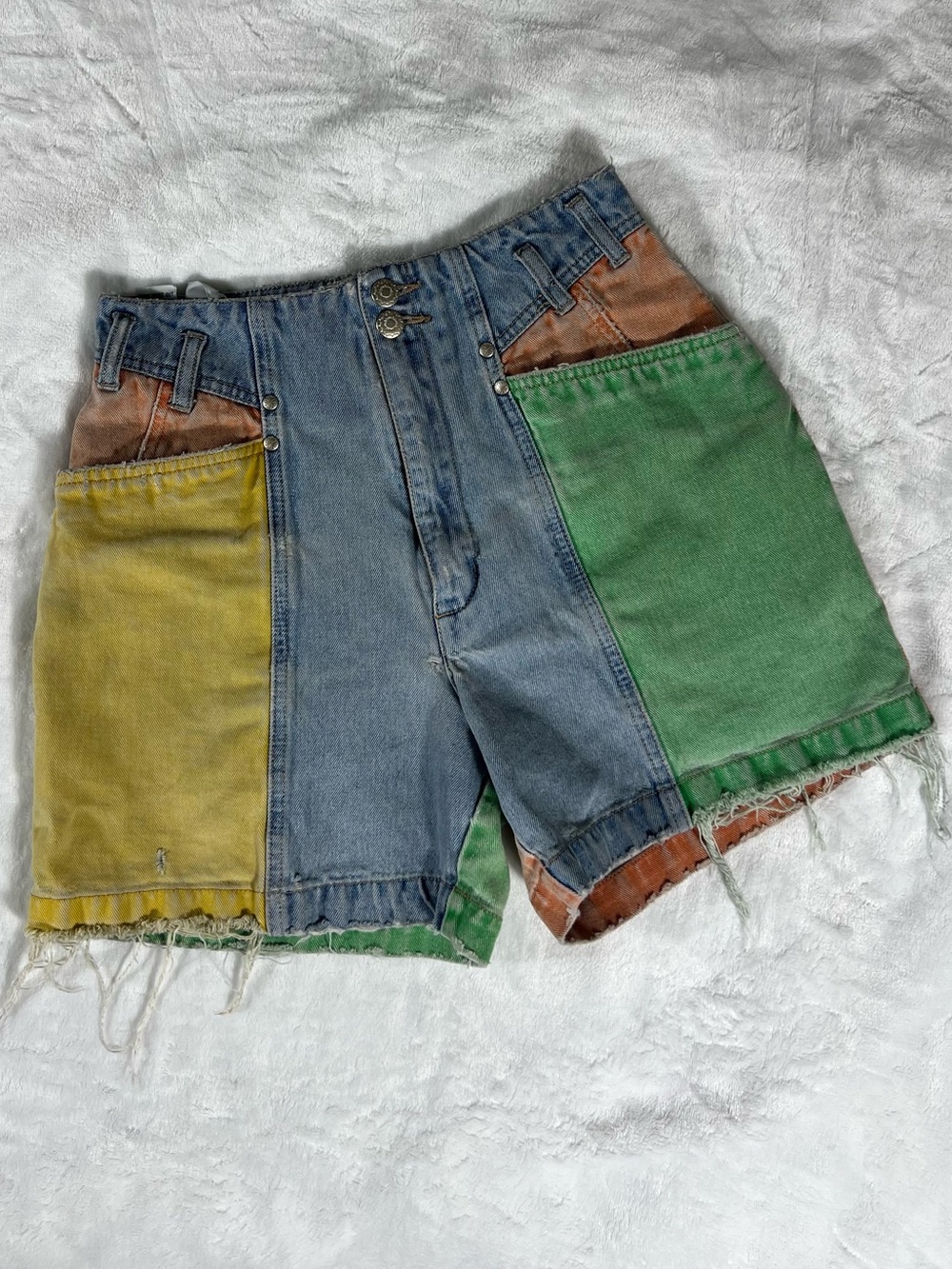 Vintage Nuovo County Seat Patchwork Denim Cutoff Shorts